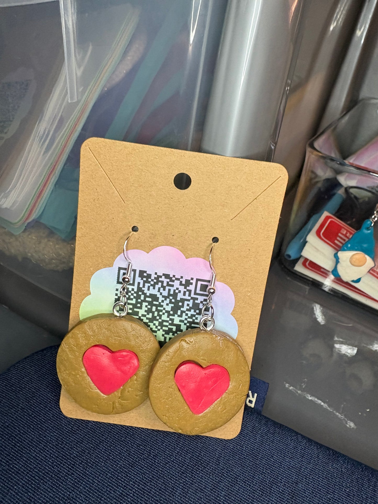 Handmade polymer clay jammy dodger earrings