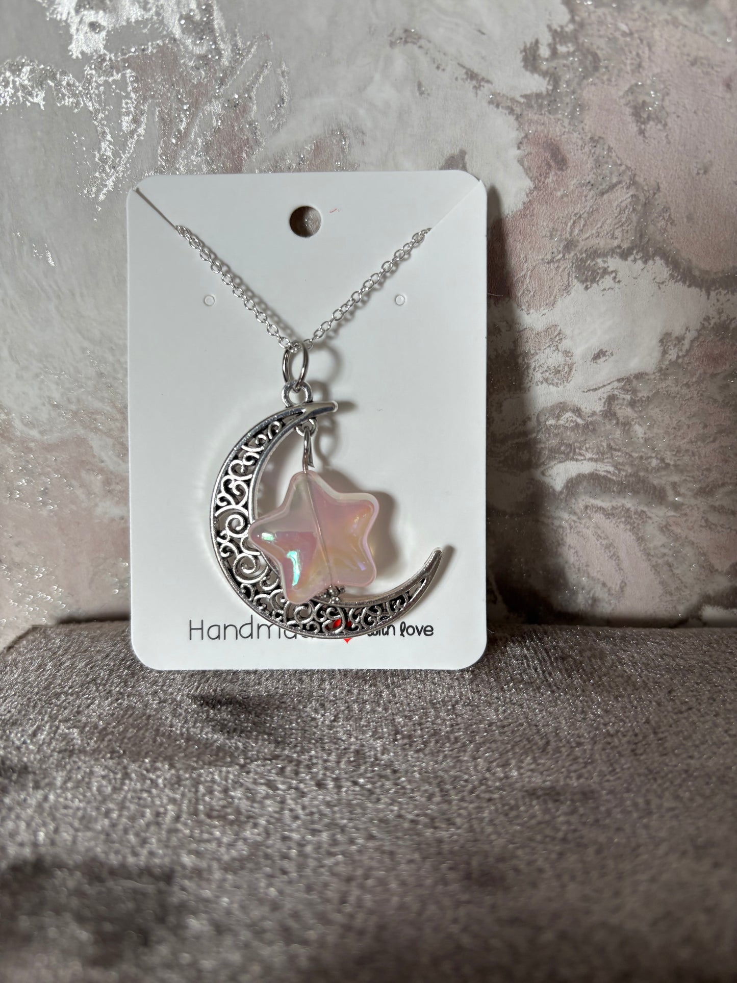 Handmade moon and star necklace