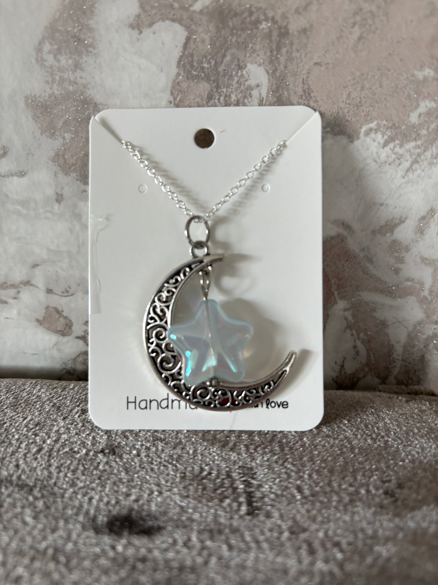 Handmade moon and star necklace