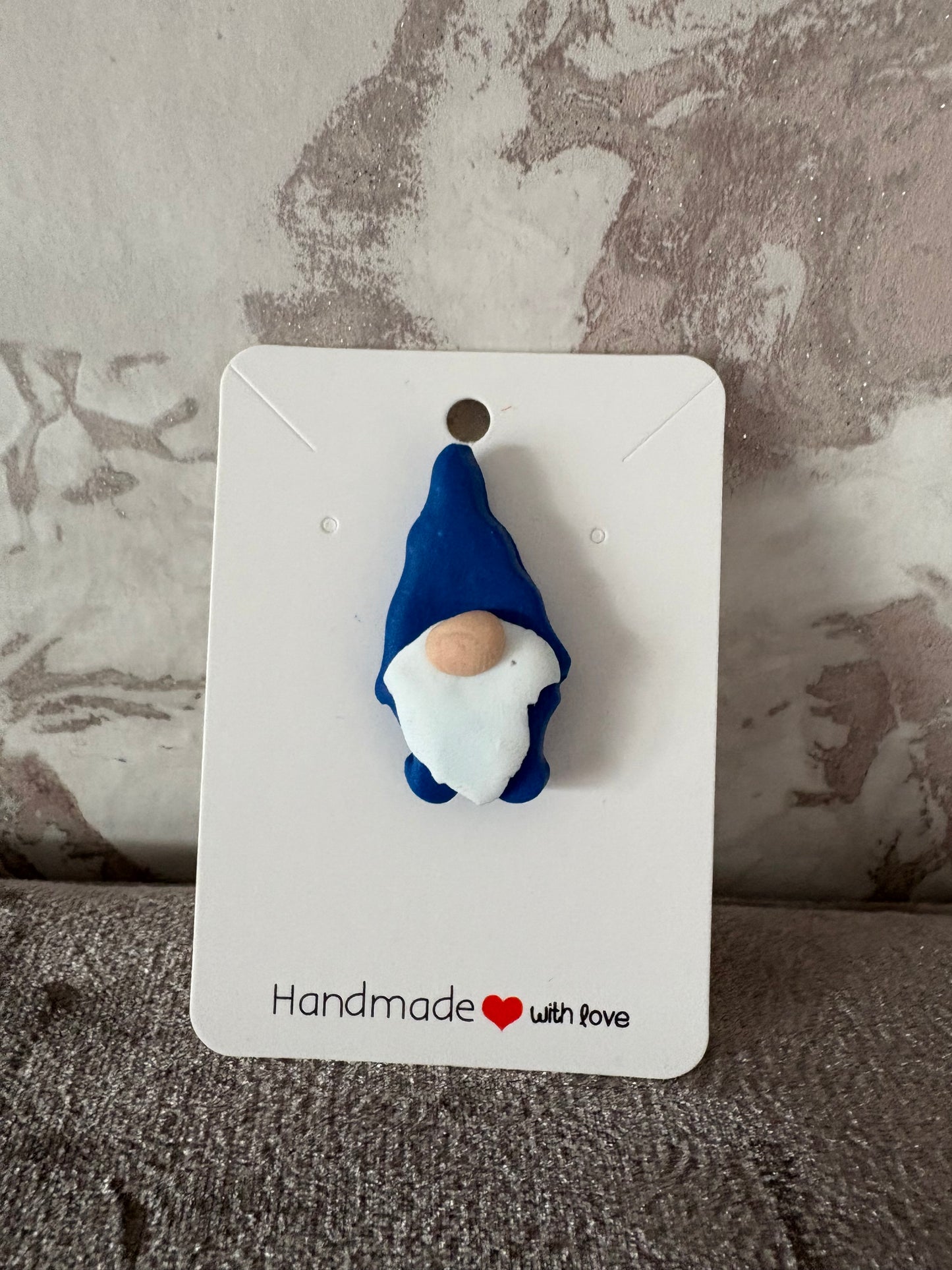 Handmade polymer clay gnome badge pin