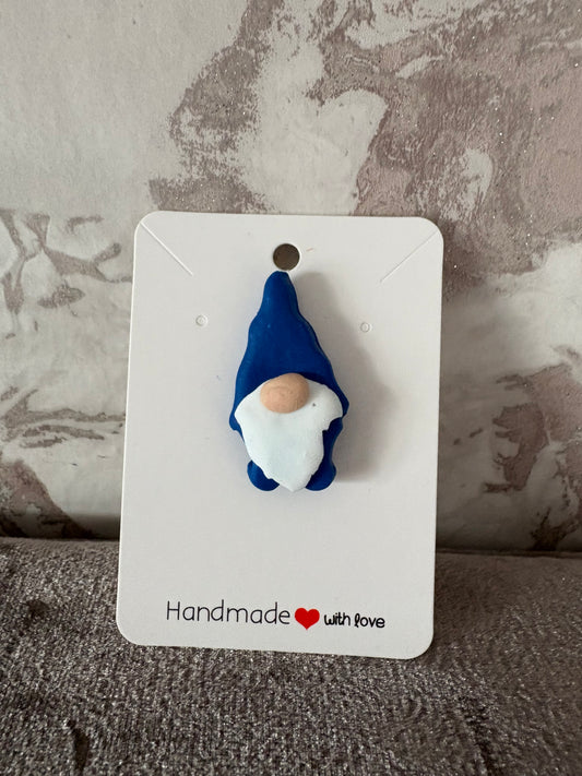 Handmade polymer clay gnome badge pin