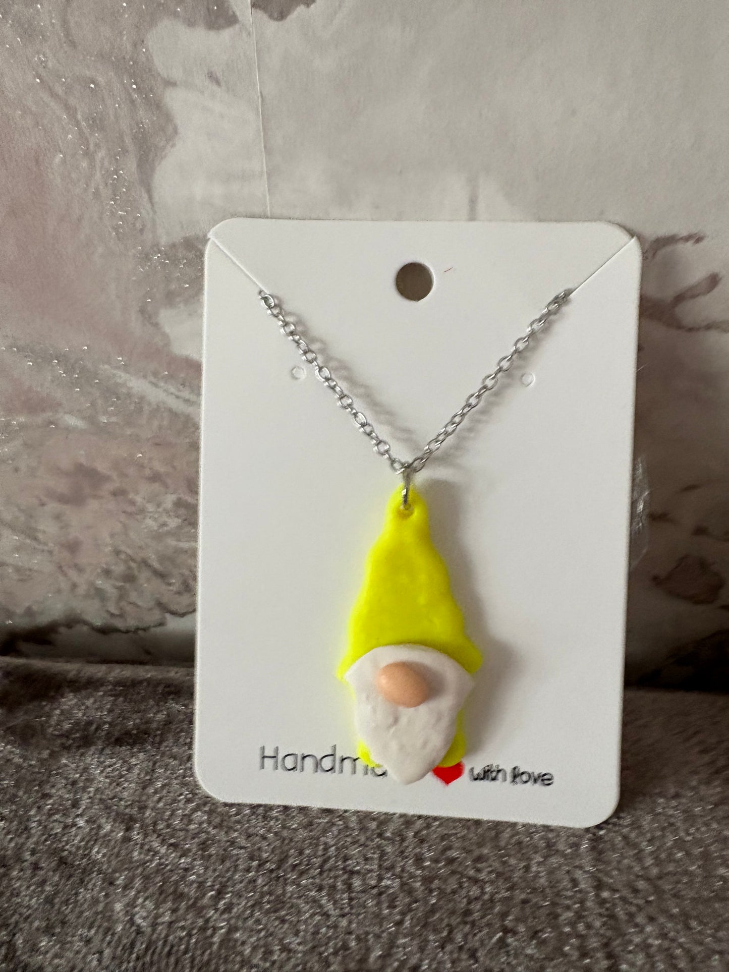 Handmade polymer clay gnome necklace