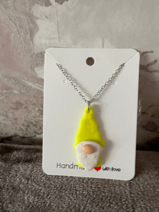 Handmade polymer clay gnome necklace