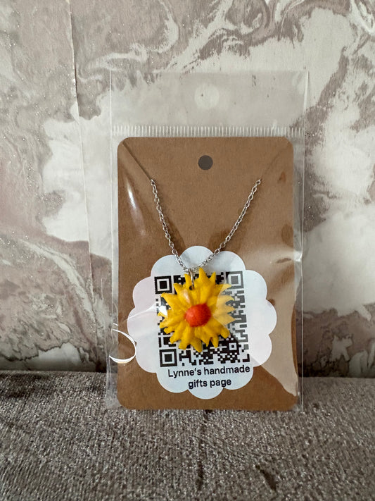 Handmade polymer clay sunflower necklace