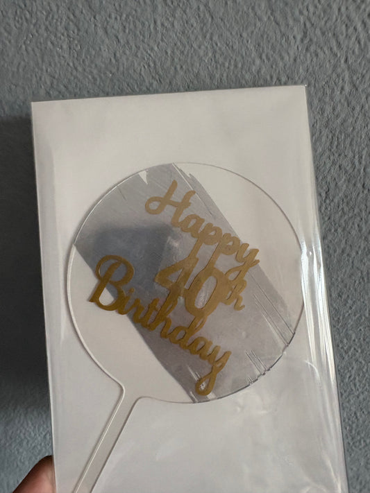 Handmade happy 40th birthday cake topper