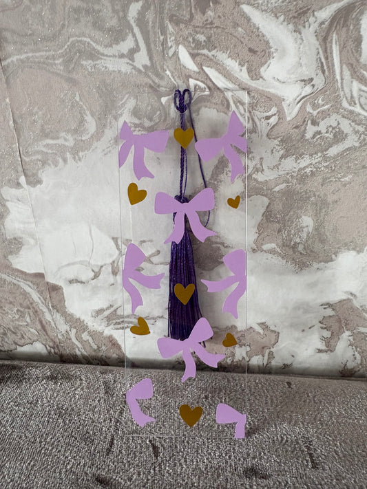 Handmade bow and heart bookmark