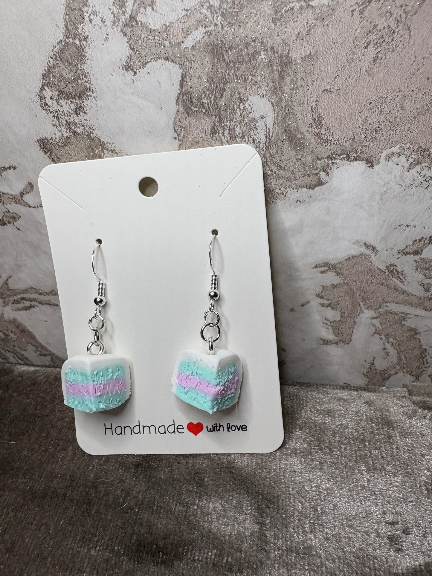 Handmade polymer clay cake slice earrings