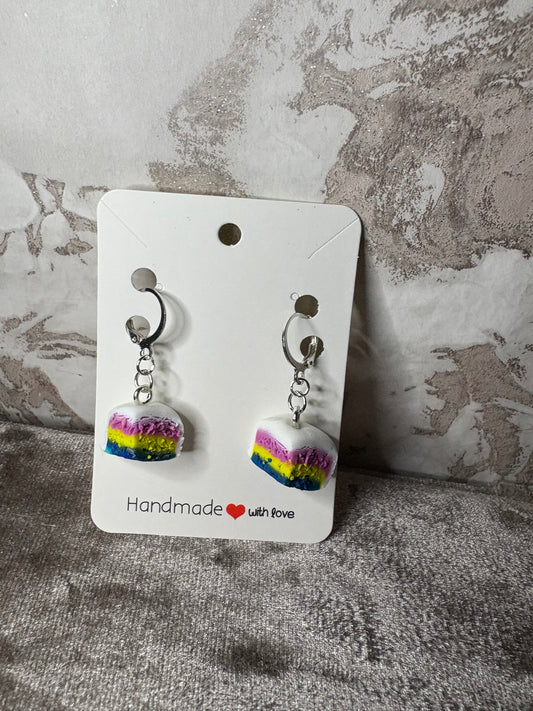 Handmade polymer clay cake slice earrings