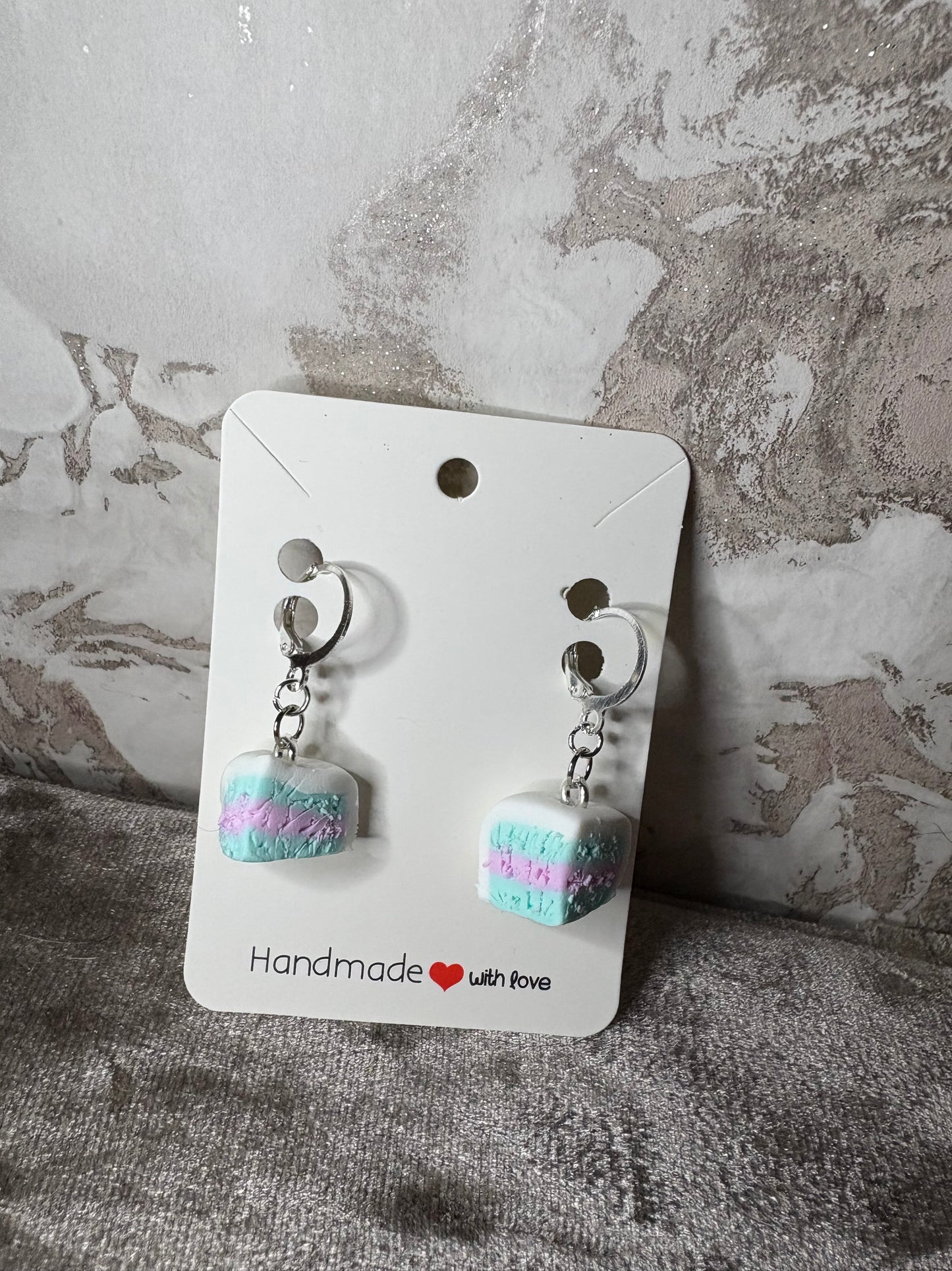 Handmade polymer clay cake slice earrings