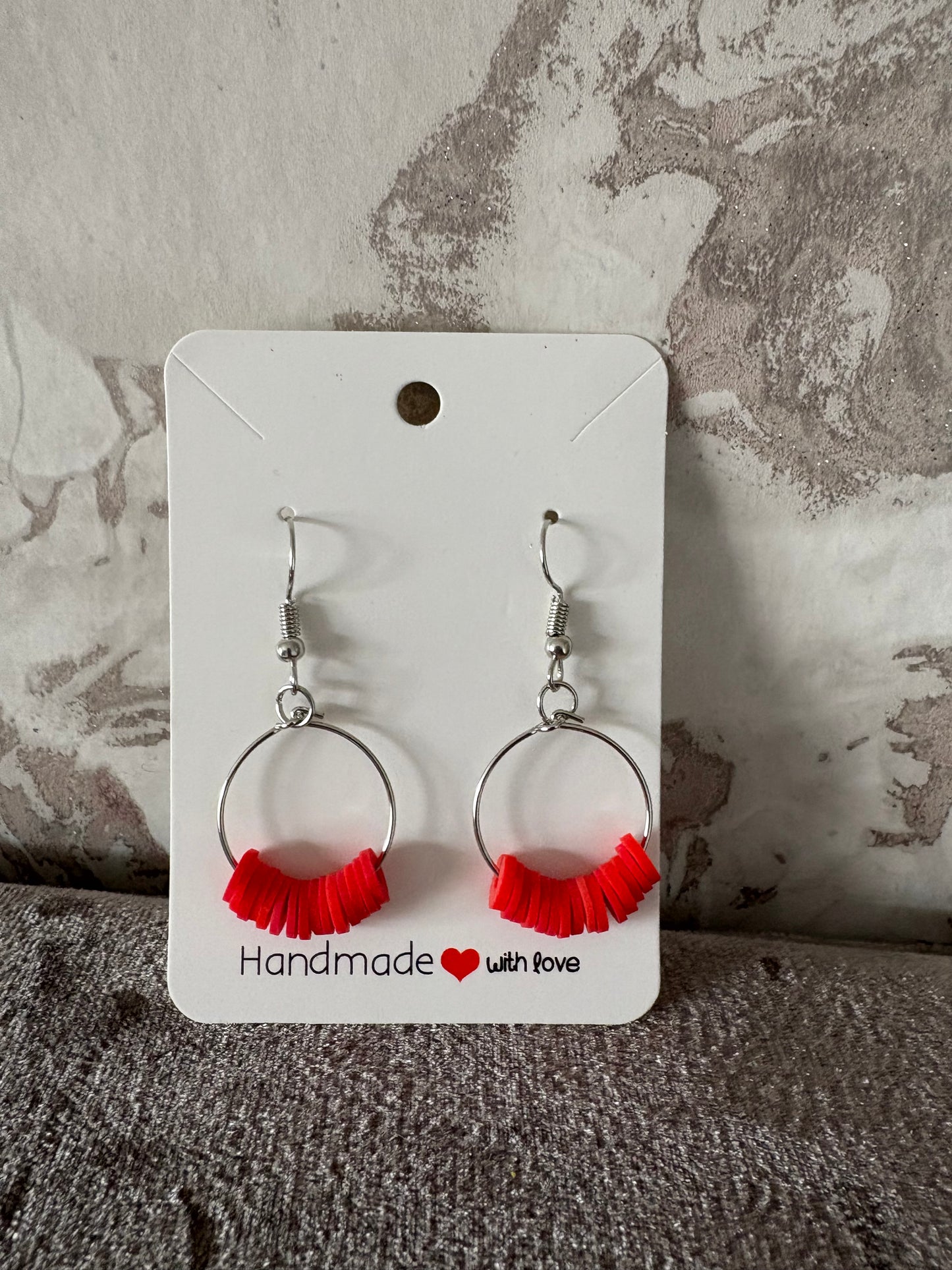 Handmade clay bead hoop dangly earrings