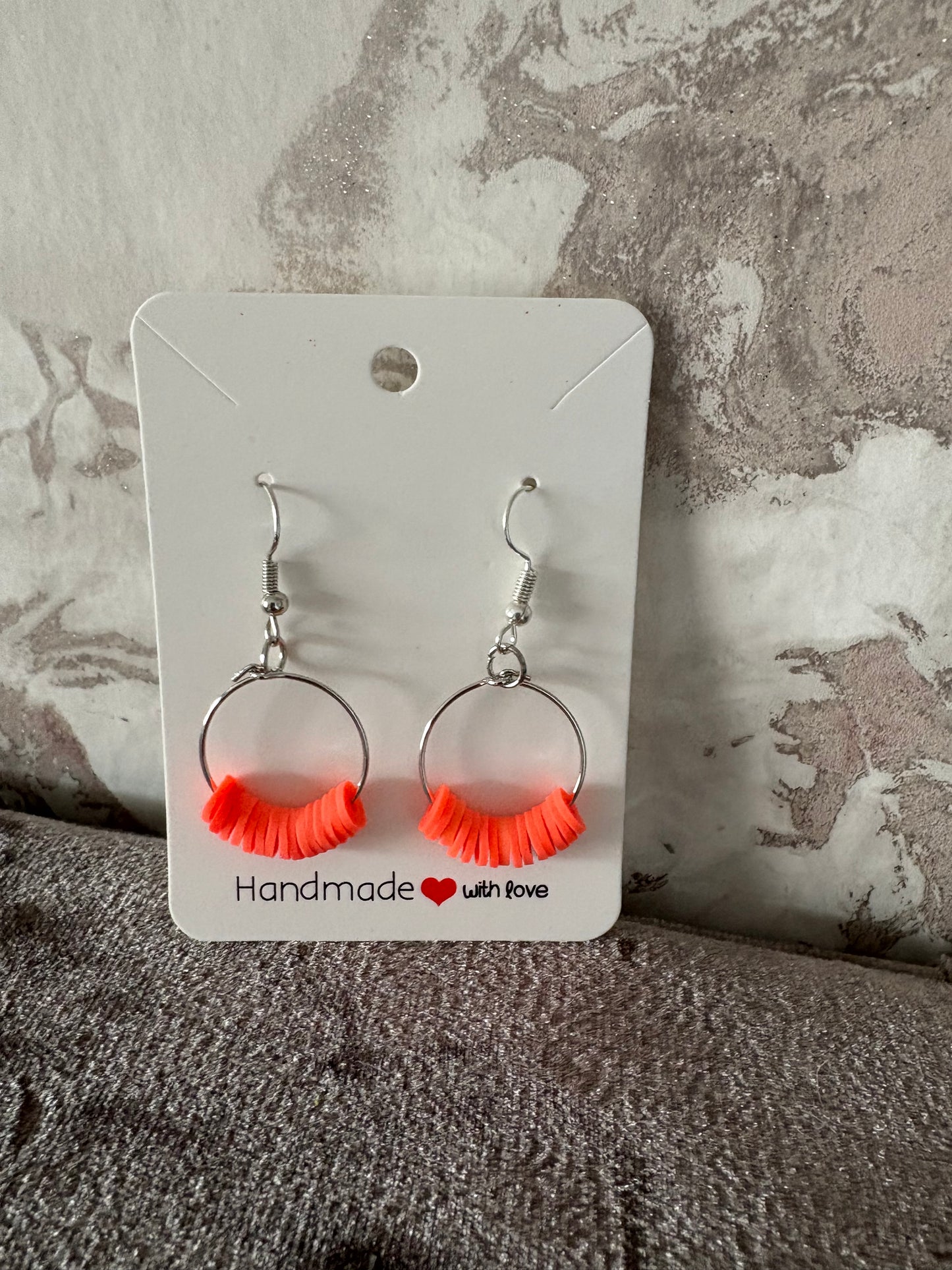 Handmade clay bead hoop dangly earrings