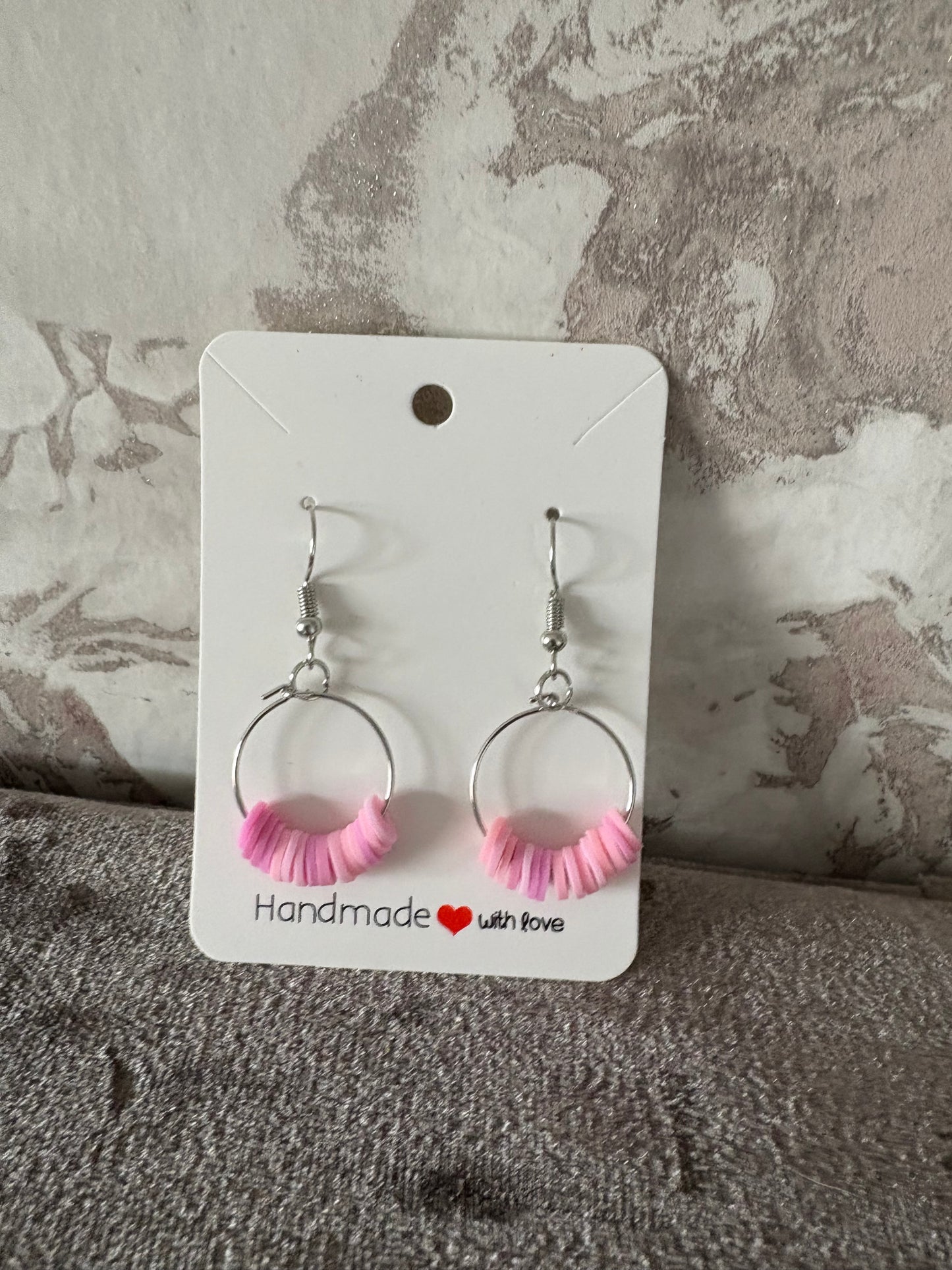 Handmade clay bead hoop dangly earrings