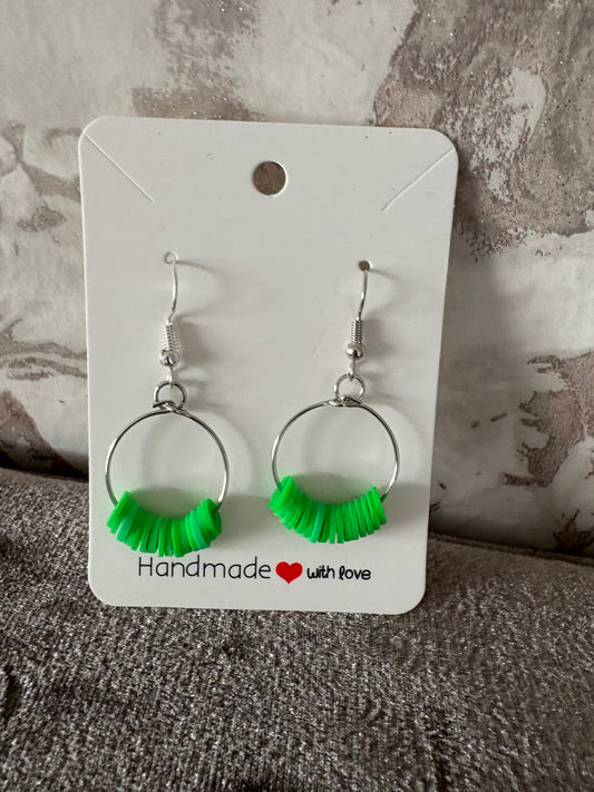 Handmade clay bead hoop dangly earrings