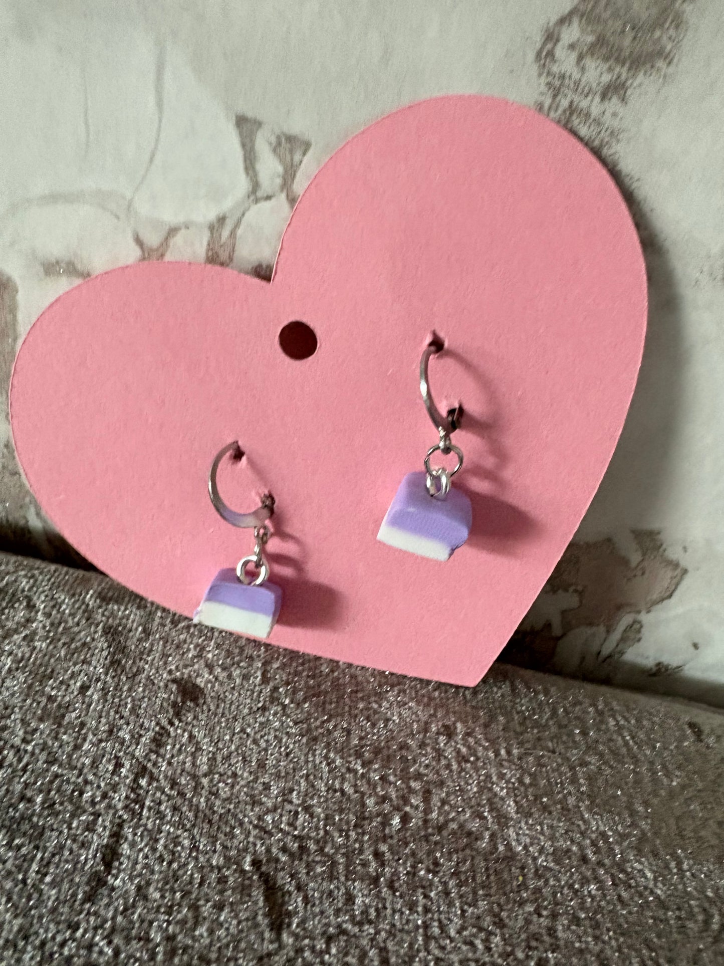 Handmade polymer clay square dolly mixture Huggies earrings