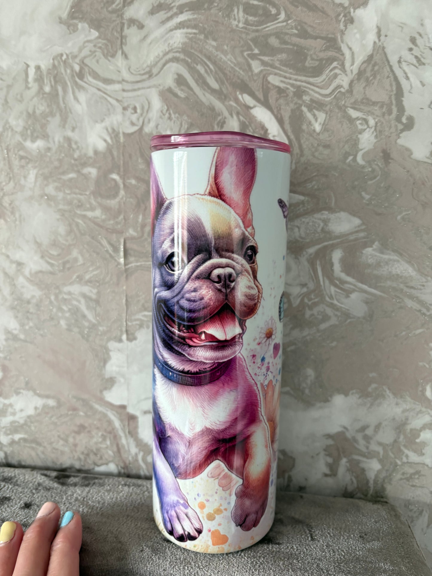 Handmade 20oz French bulldog tumbler