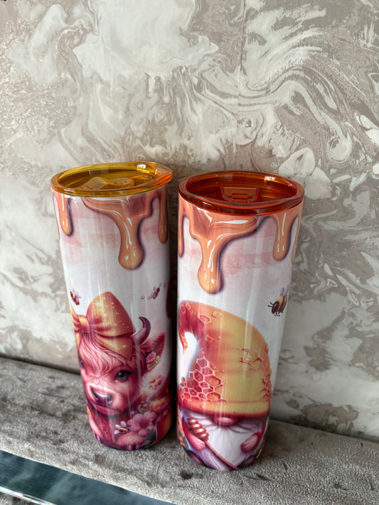 Handmade 20oz gnome and highland cow tumbler