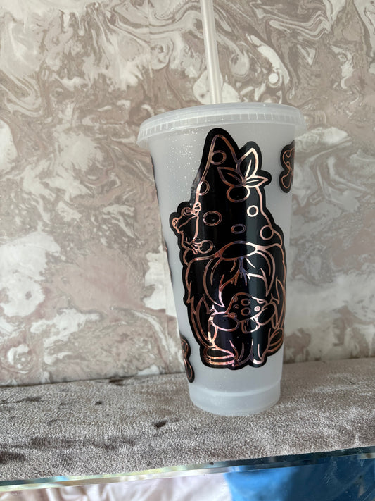 Handmade gnome with mushroom 24oz cold cup