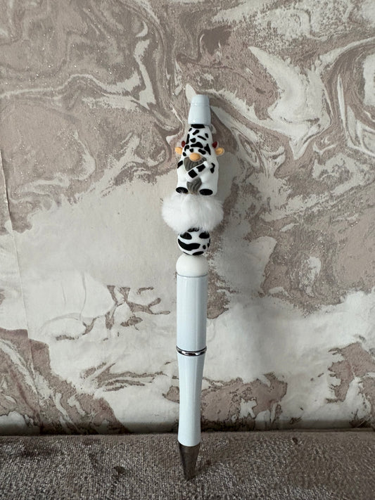 Handmade gnome cow bead pen