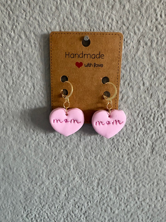 Handmade polymer clay mam heart earrings