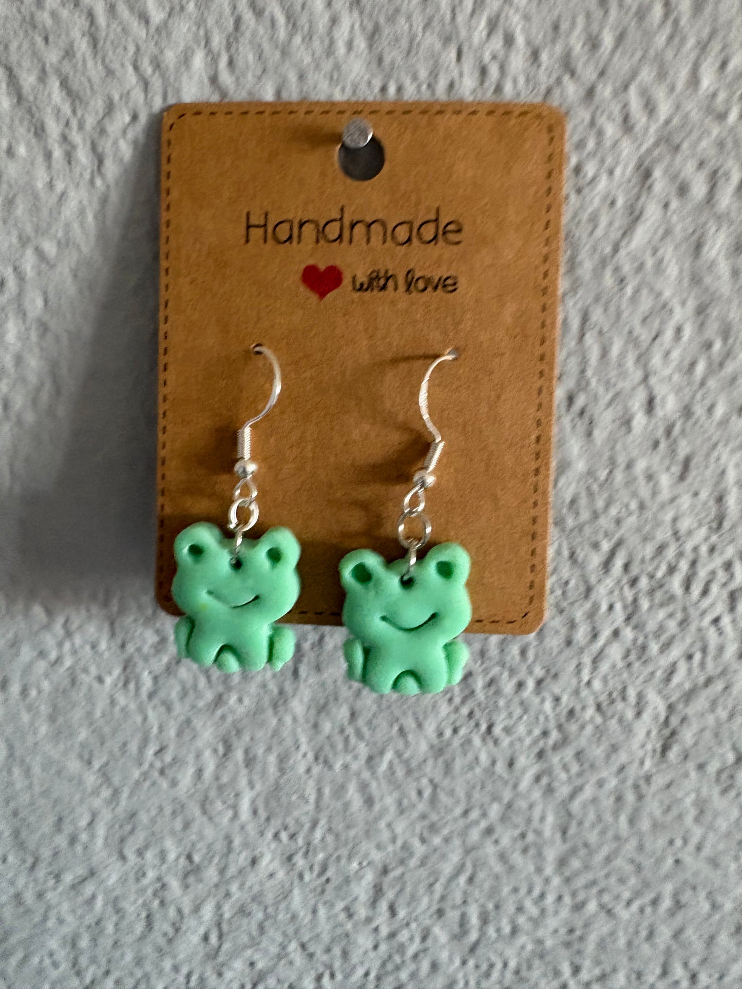 Handmade polymer clay frog earrings