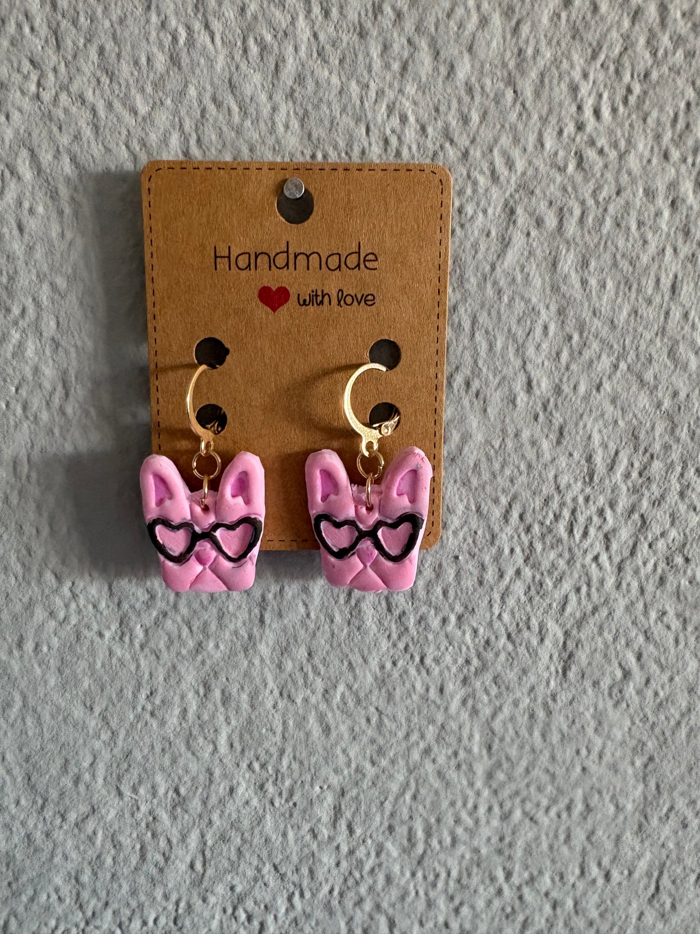 Handmade polymer clay Frenchie earrings