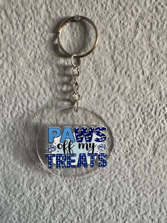 Handmade paws off my treats Keyring