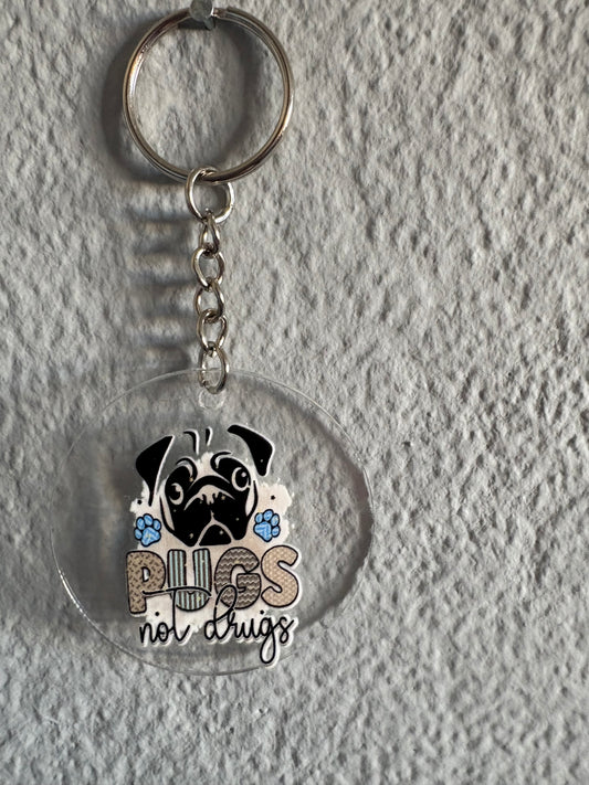 Handmade pugs not always Keyring