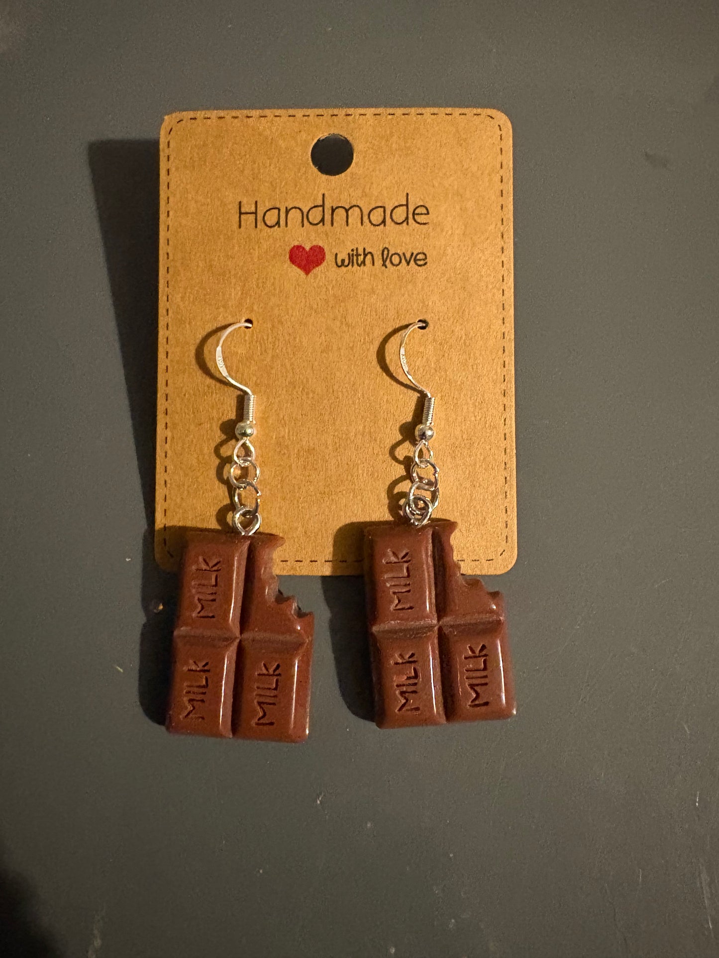Handmade chocolate bar earrings