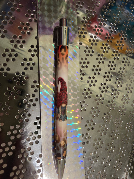 Handmade gnome with leapord print pen