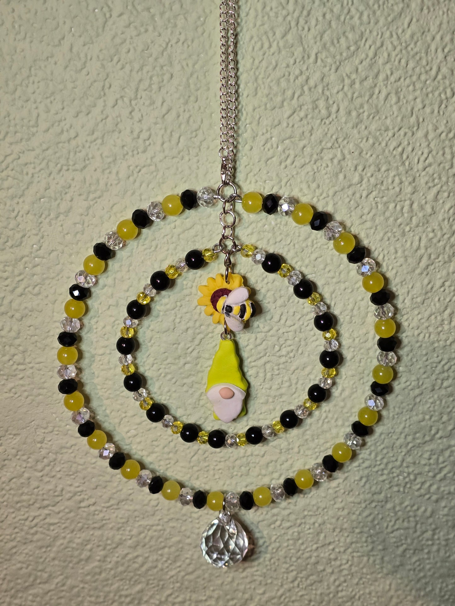 Handmade gnome with sunflower and bee double suncathers