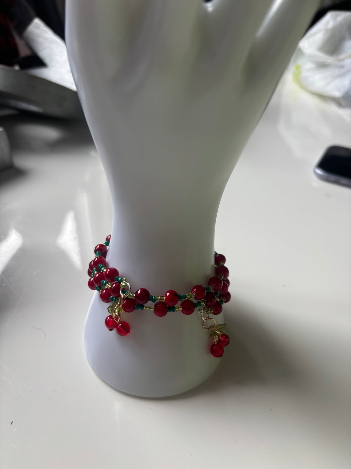 Handmade memory wire cherry bead bracelet buy 1 get 1 free