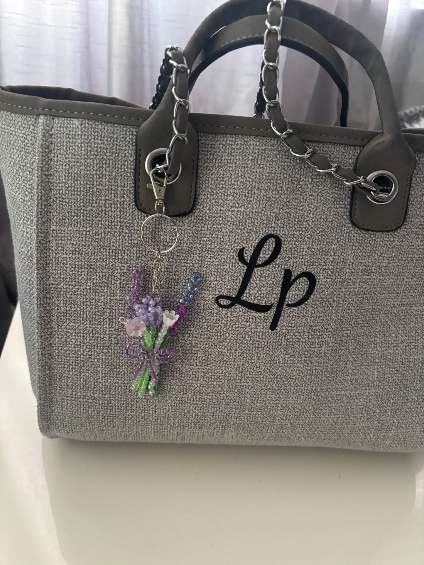 Handmade bead flower bouquet keyring