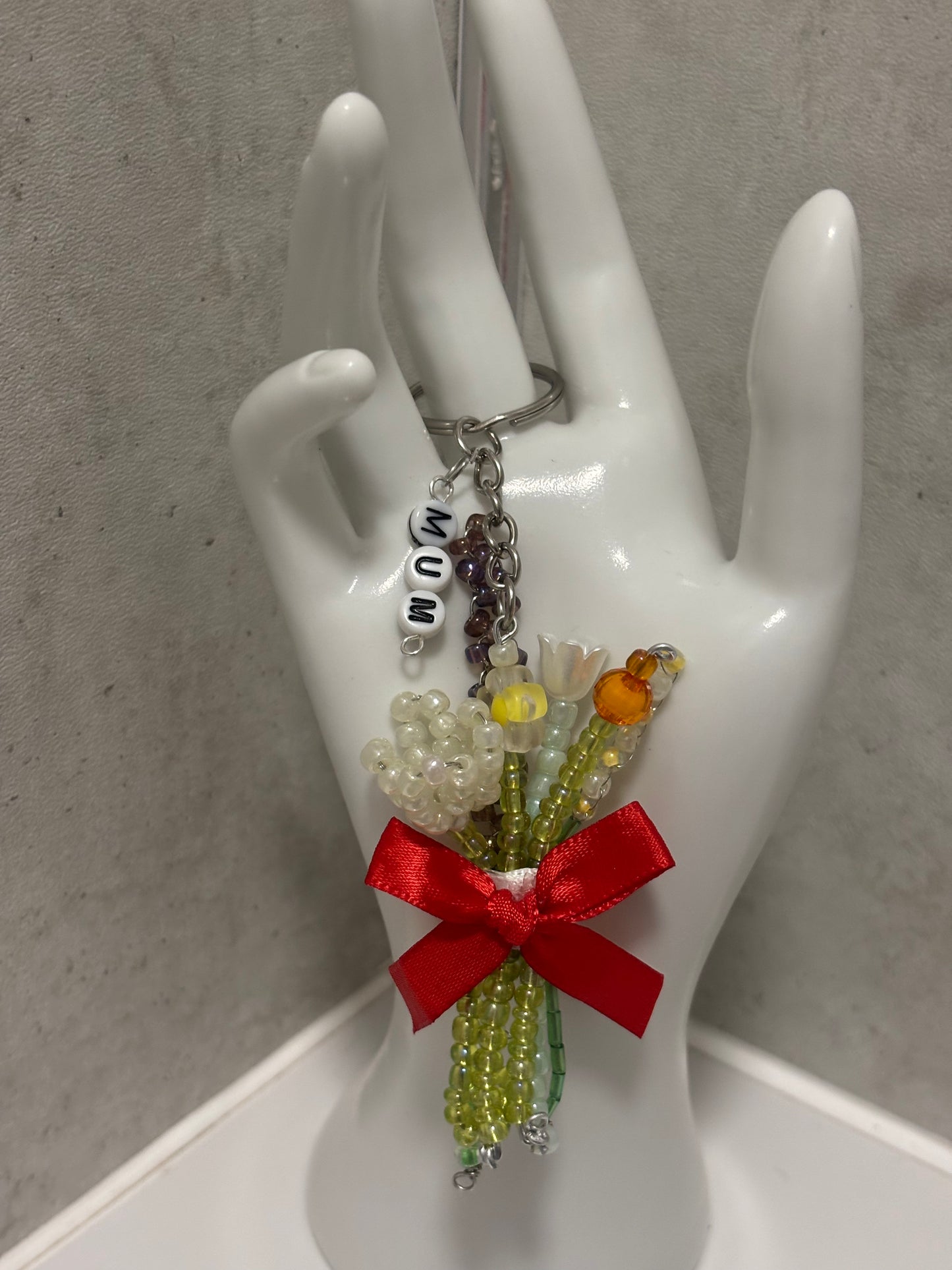 Handmade bead flower bouquet keyring