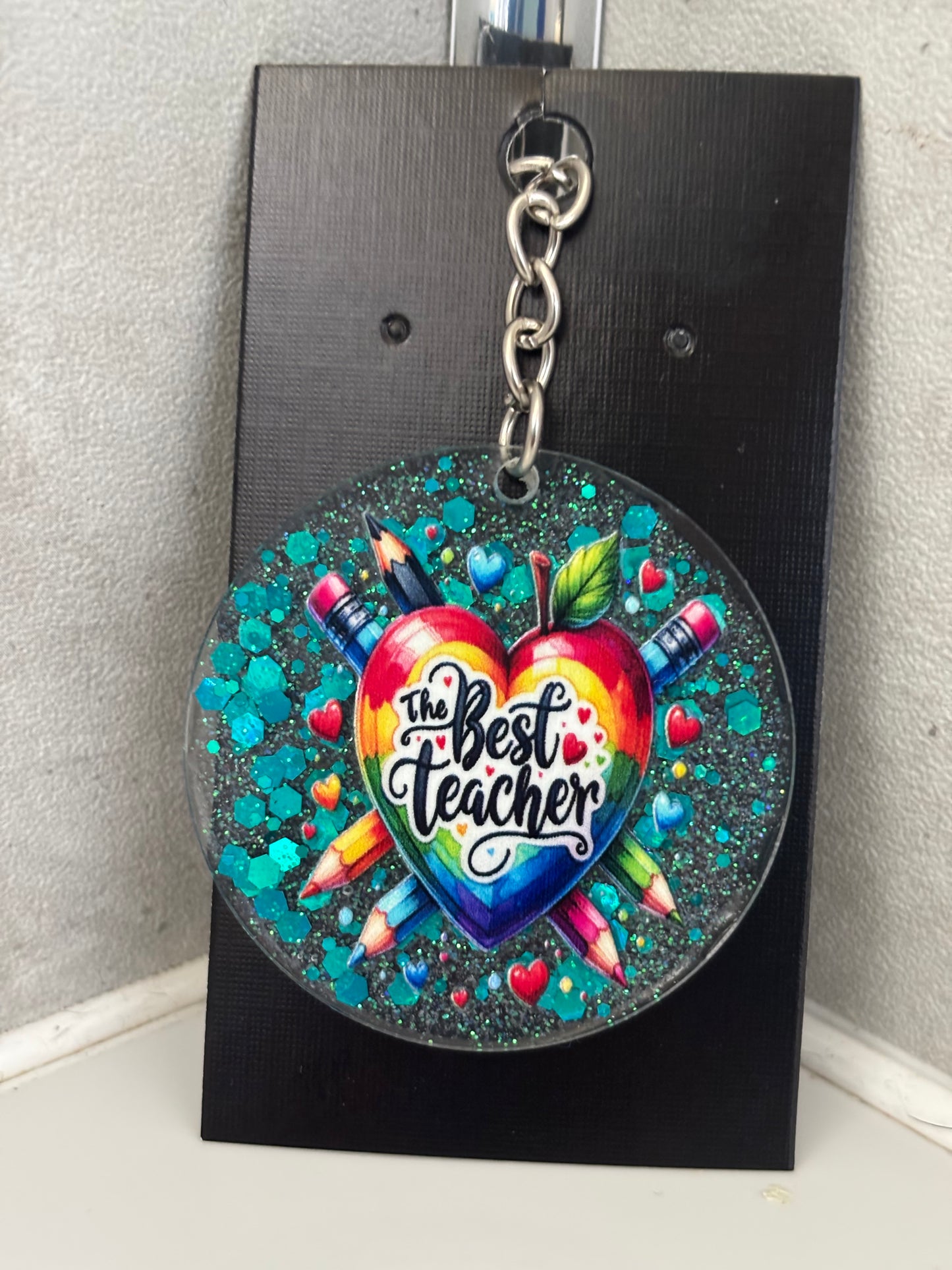Handmade glitter teacher keyrings