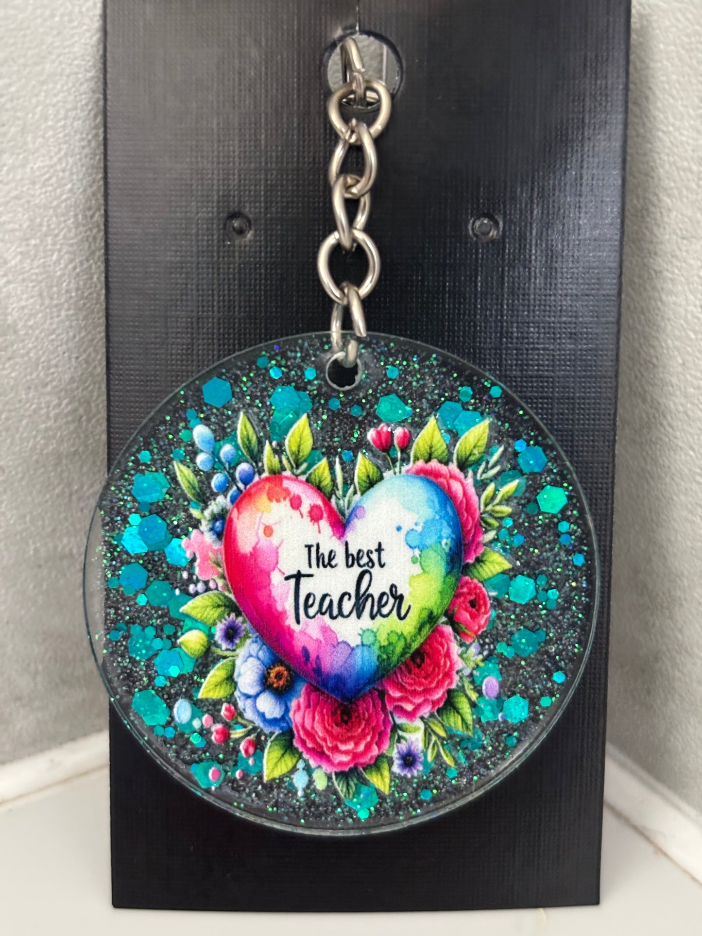 Handmade glitter teacher keyrings