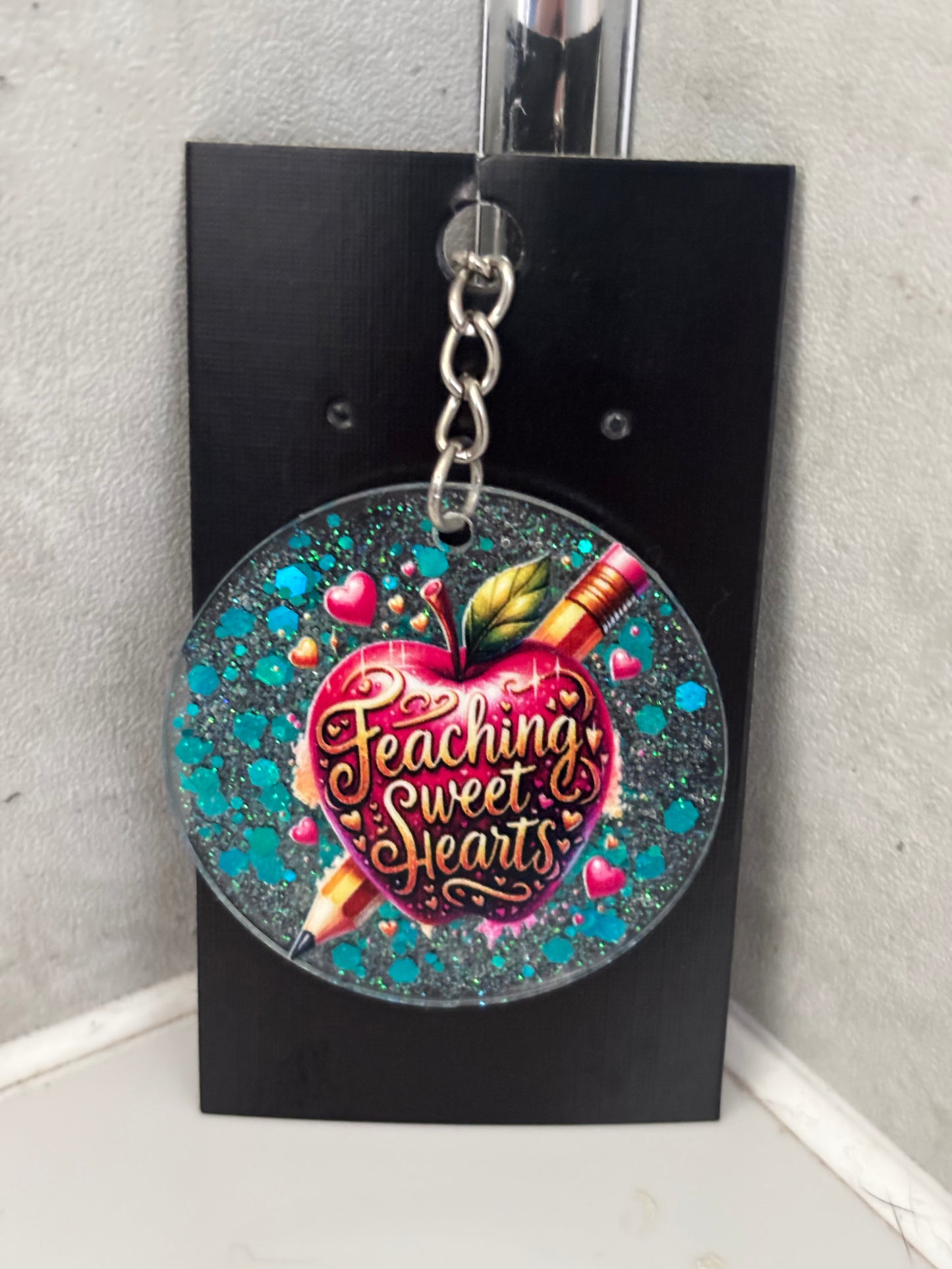 Handmade glitter teacher keyrings