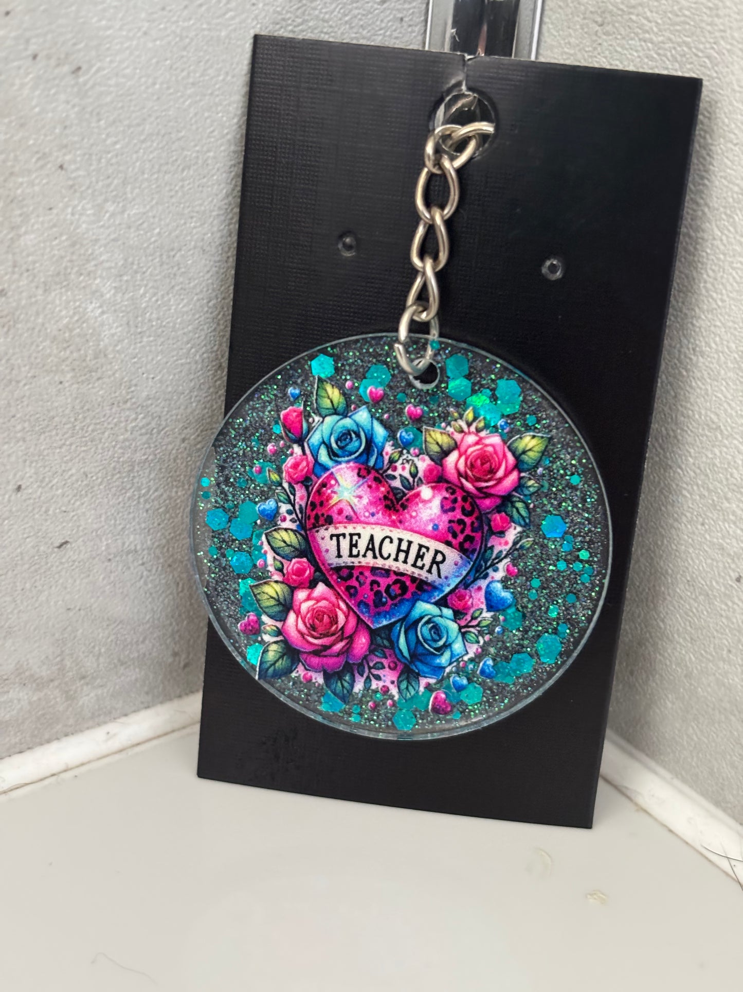 Handmade glitter teacher keyrings