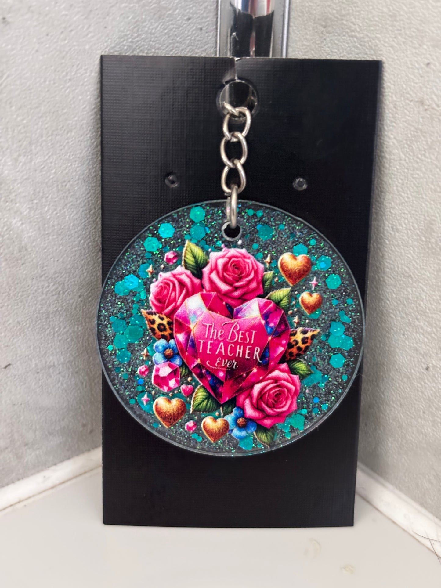 Handmade glitter teacher keyrings