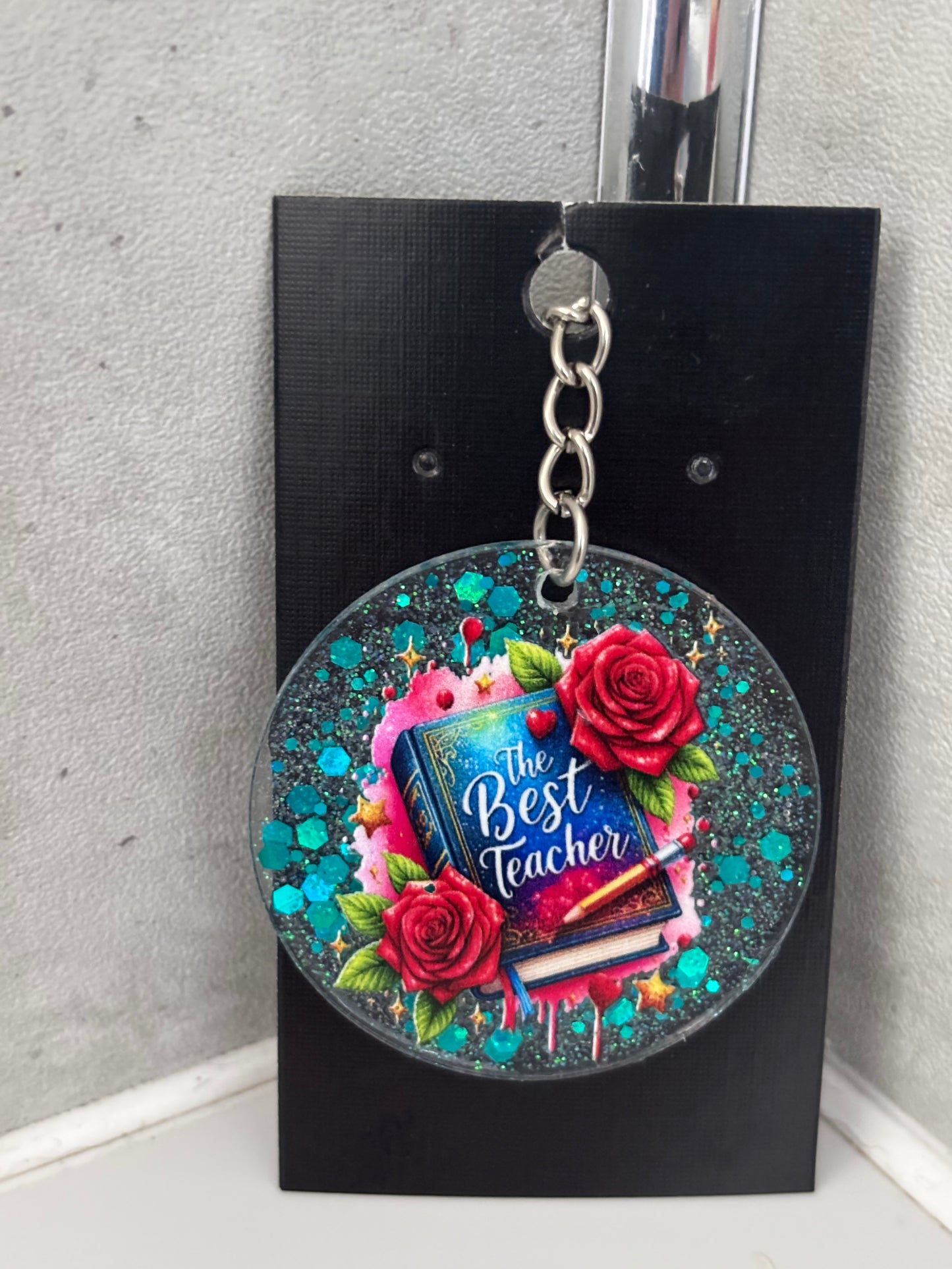 Handmade glitter teacher keyrings