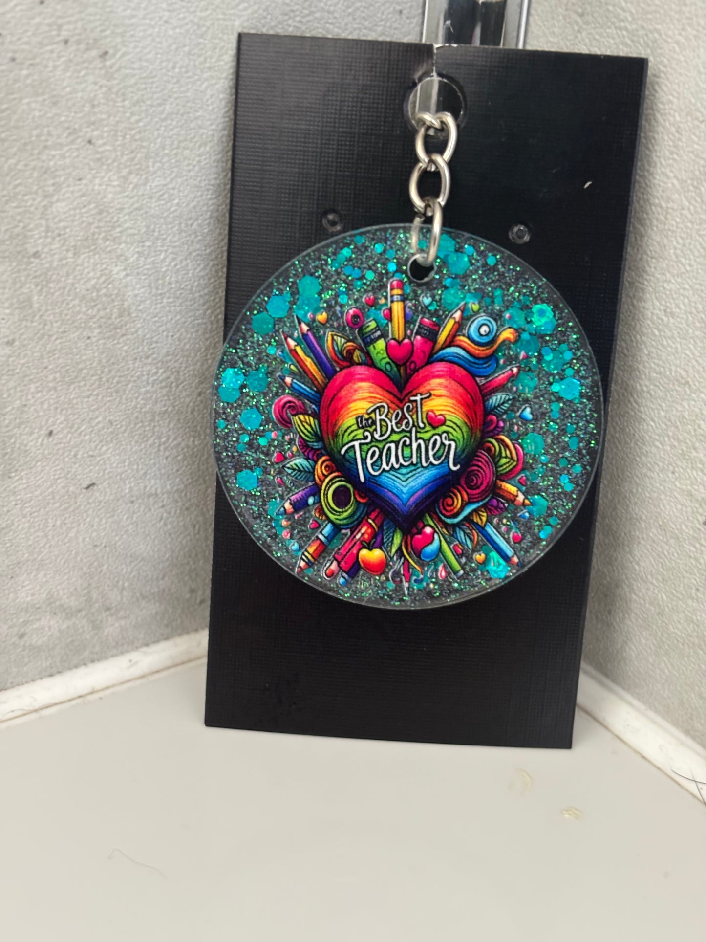 Handmade glitter teacher keyrings