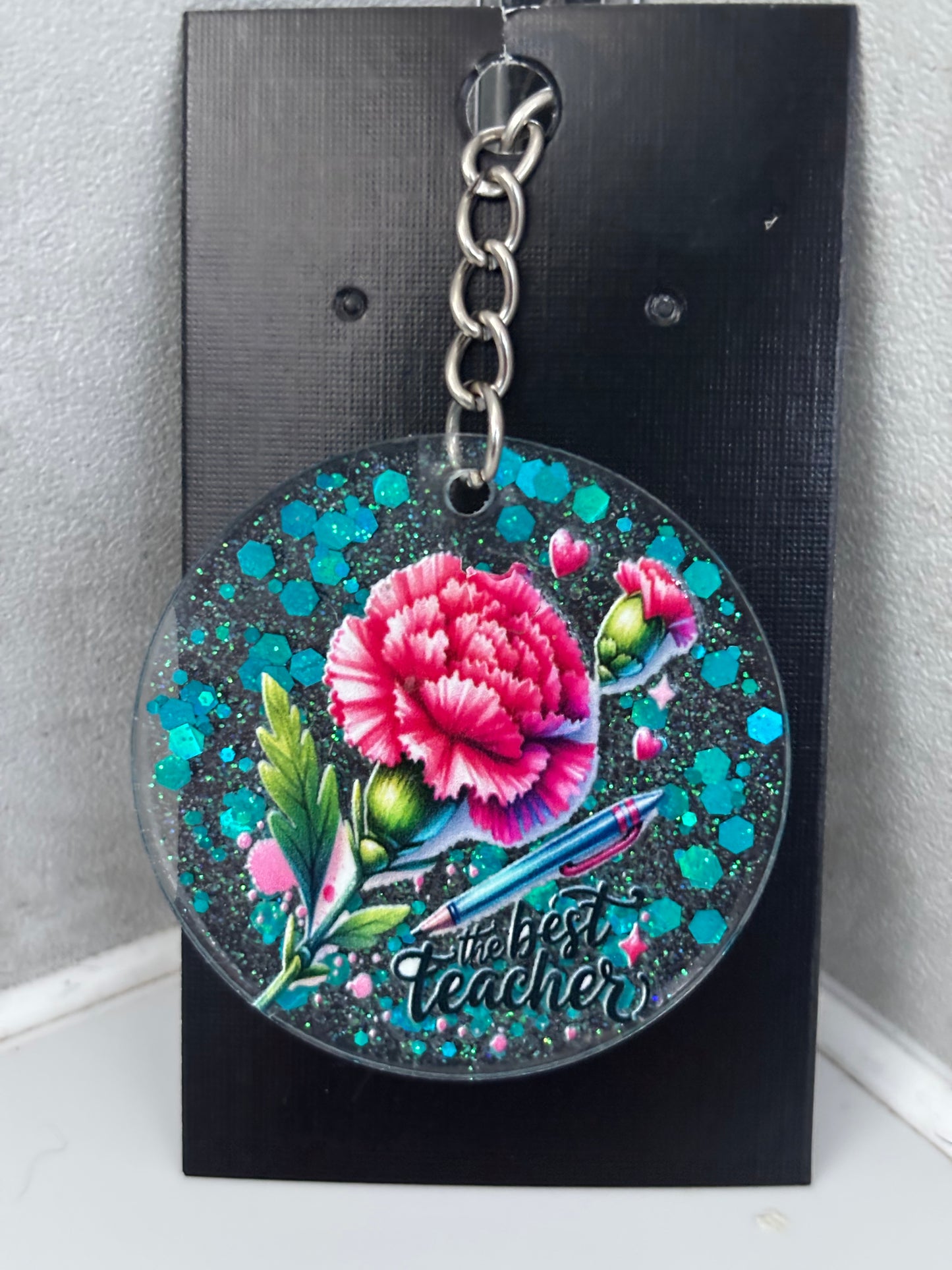 Handmade glitter teacher keyrings