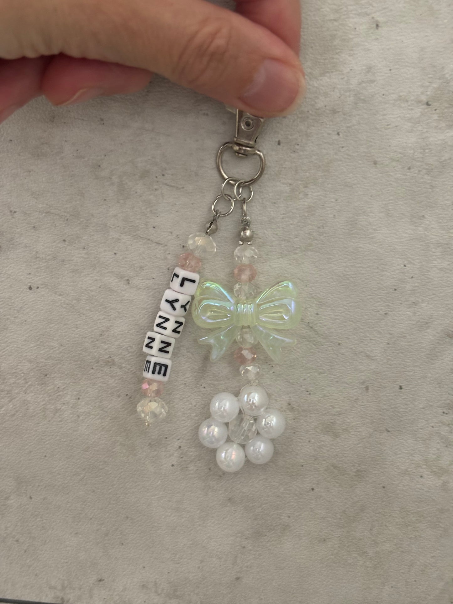 Handmade personalised  flower and bow bag charms