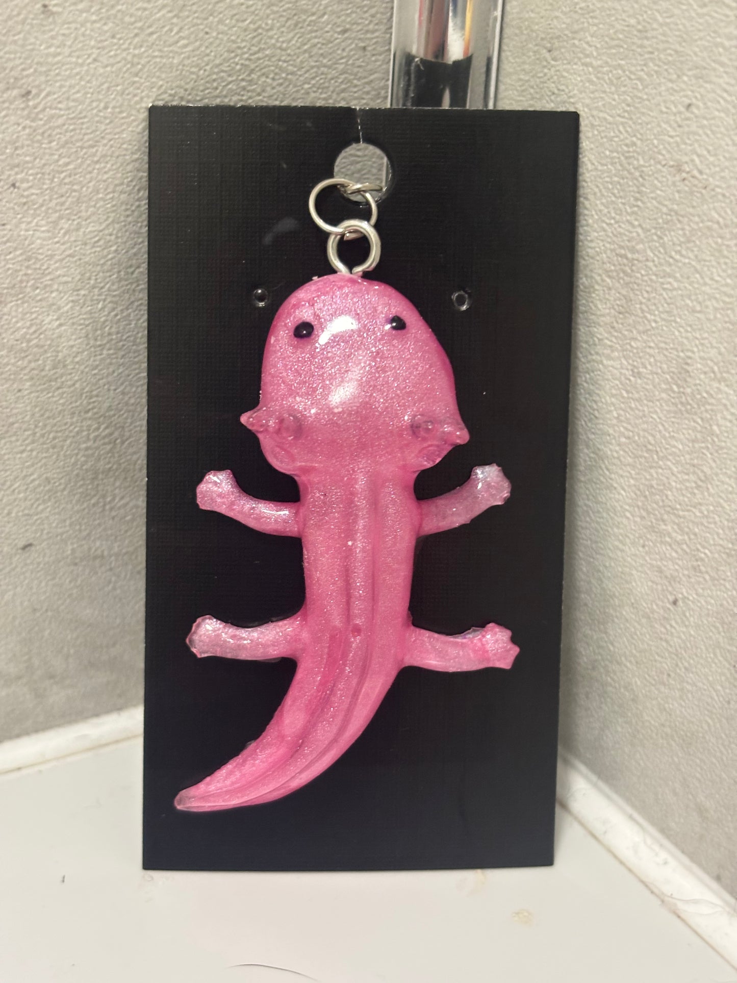 handmade resin axolotl’s keyring