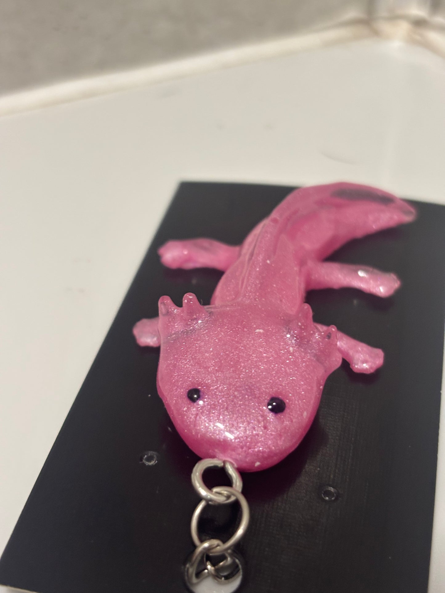 handmade resin axolotl’s keyring