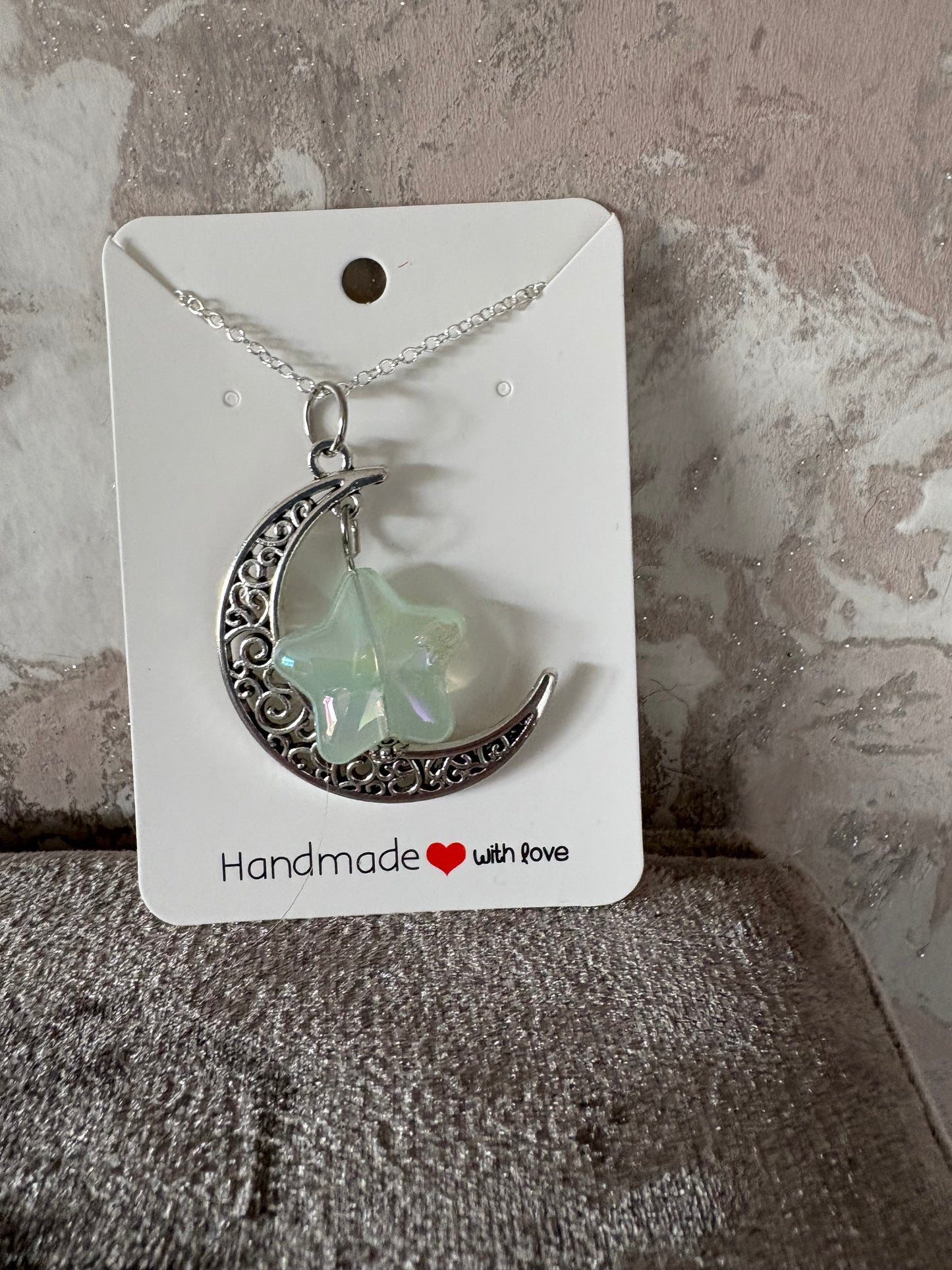 Handmade moon and star necklace