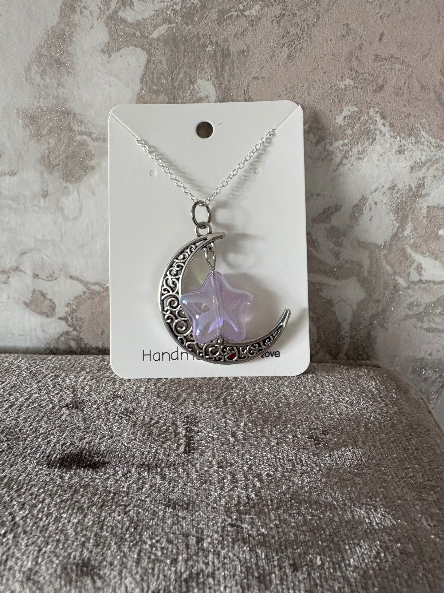 Handmade moon and star necklace