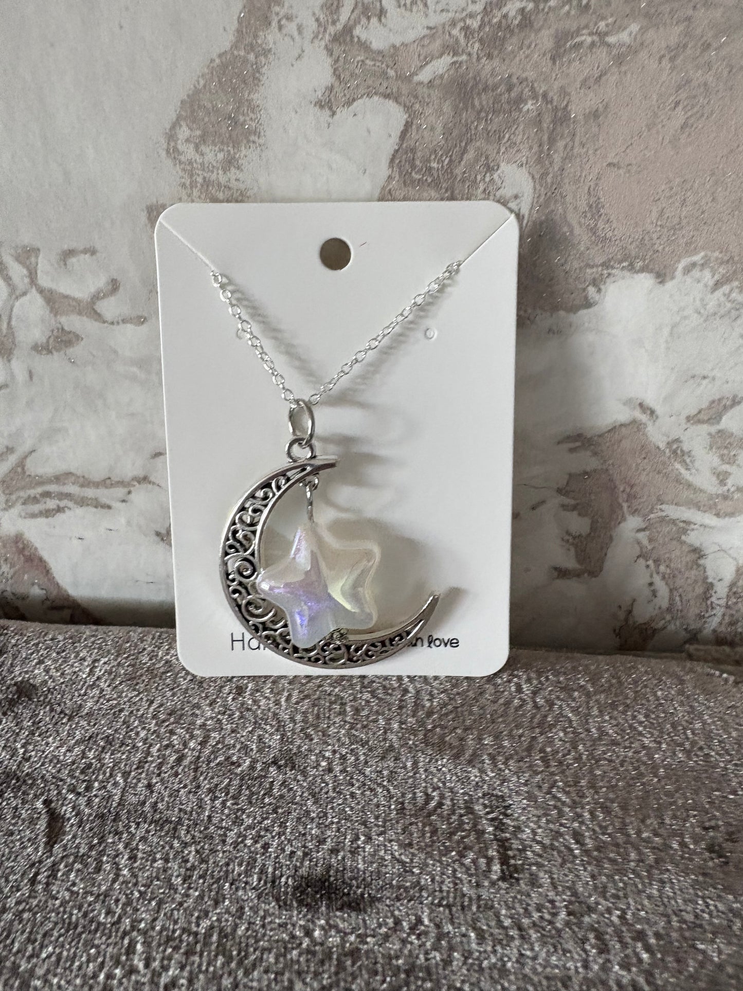 Handmade moon and star necklace