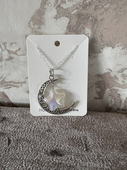 Handmade moon and star necklace