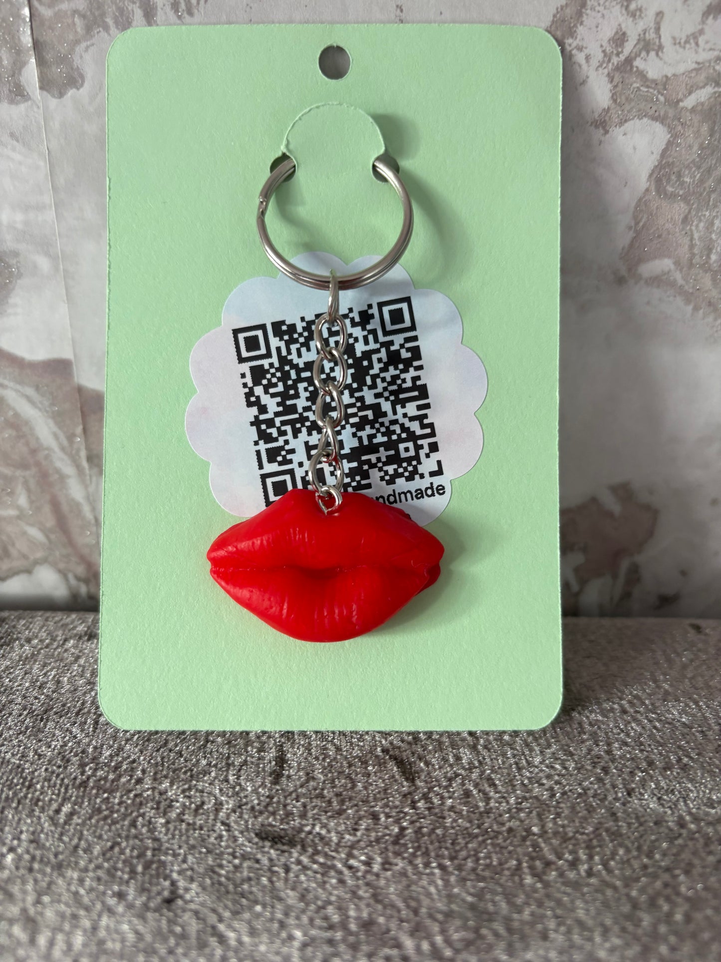 Handmade polymer clay lip keyring