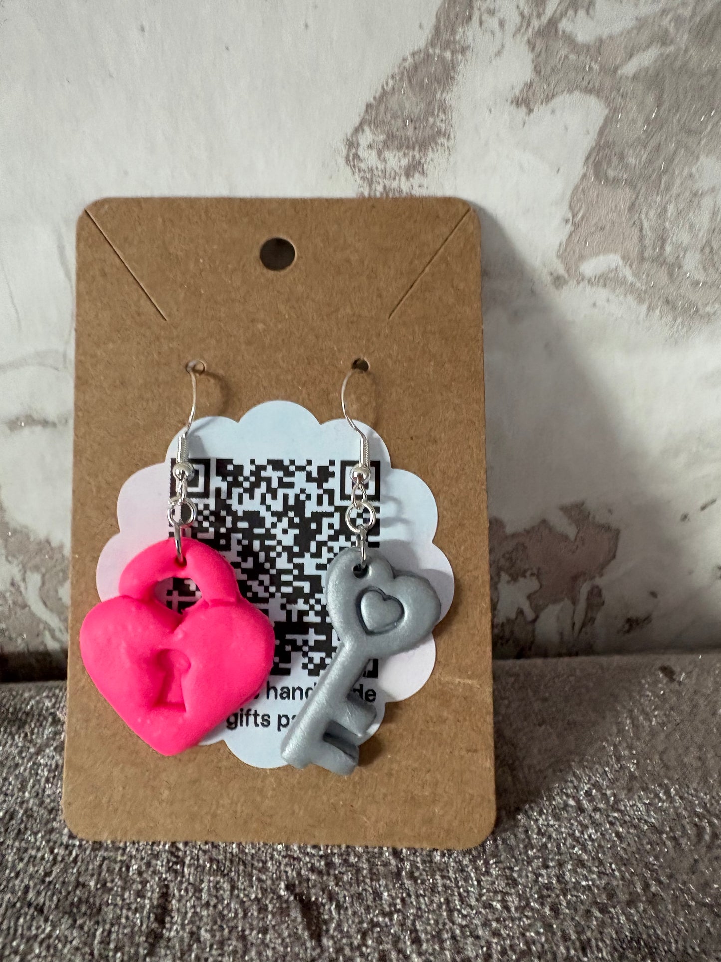 Handmade polymer clay lock and key earrings